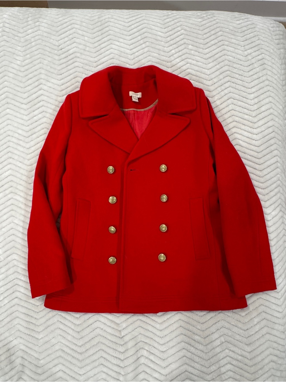 J. Crew Red Double-Breasted Wool Peacoat with Gold Buttons